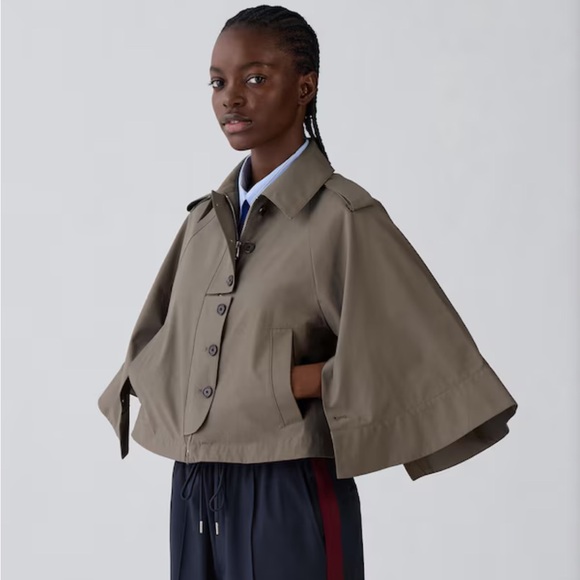 GU Jackets & Blazers - Cropped Cape Trench Jacket in Olive Green